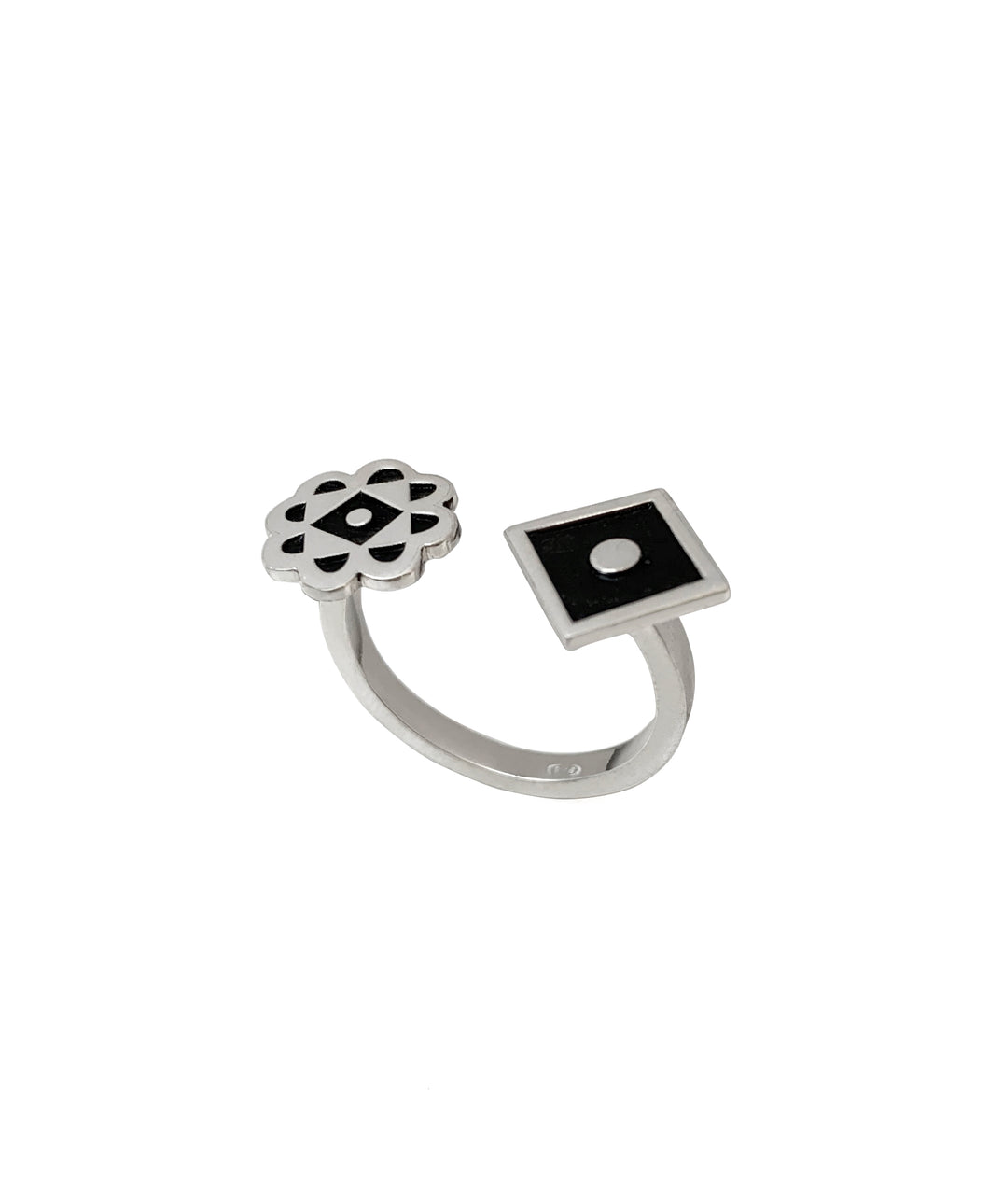 Silver with black enamel statement ring