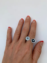 Load image into Gallery viewer, Silver with black enamel statement ring
