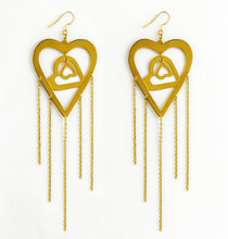 Load image into Gallery viewer, Flirty trio-heart gold plated silver earrings
