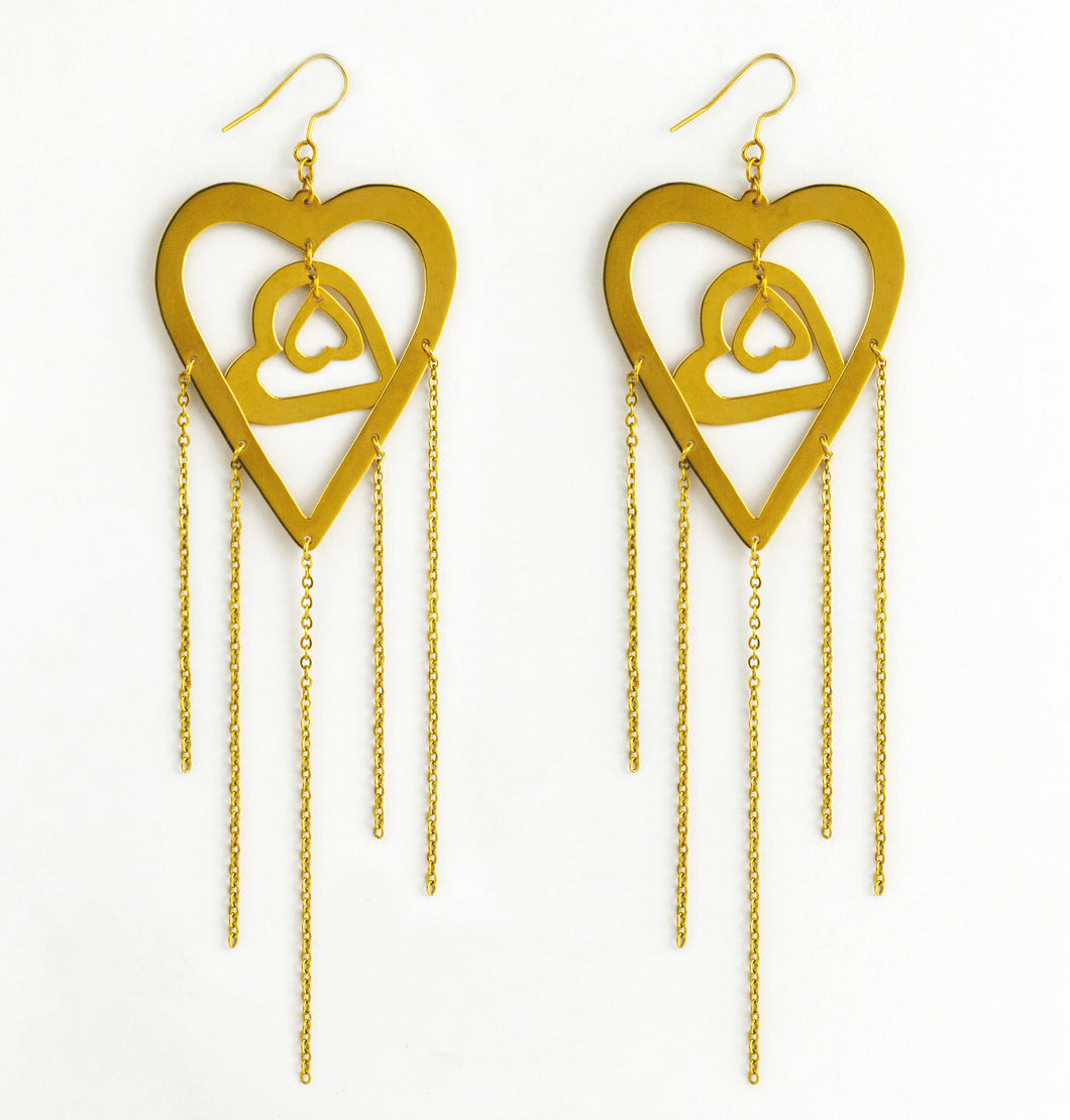 Flirty trio-heart gold plated silver earrings