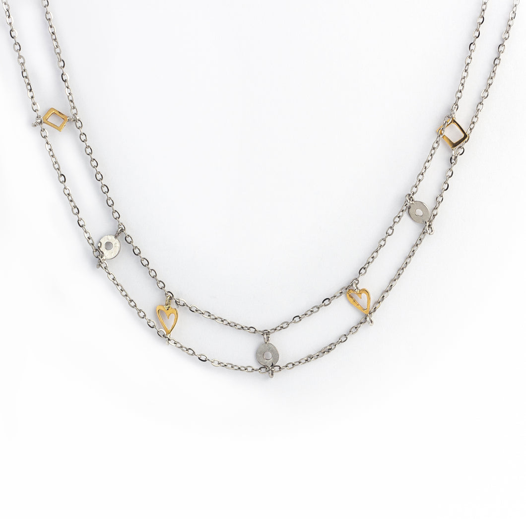 Silver with yellow gold multi-circle double chain choker