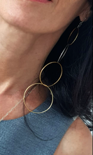 Load image into Gallery viewer, Silver and yellow gold plated asymmetrical dangly multi-circles earrings.
