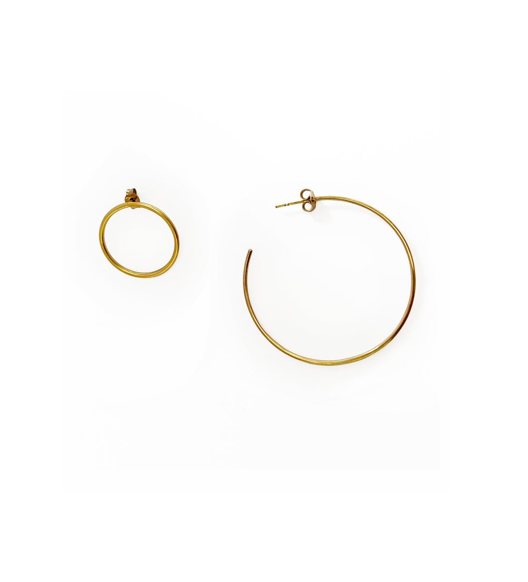 Yellow gold minimalist asymmetrical circle earrings