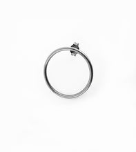 Load image into Gallery viewer, Silver asymmetrical minimalist circle hoops
