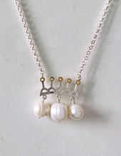 Load image into Gallery viewer, Silver with yellow gold plated 3- pearl crown necklace
