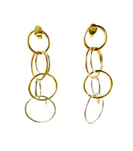 Load image into Gallery viewer, Silver and yellow gold plated circles dangly earrings
