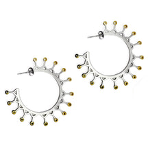 Load image into Gallery viewer, Silver hoop crown earrings with yellow gold plated spikes.
