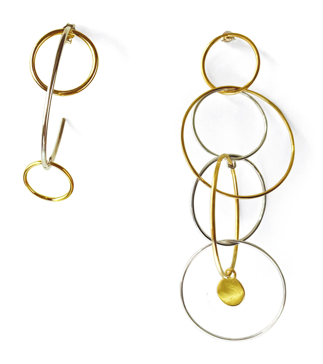 Silver and gold plated asymmetrical earrings