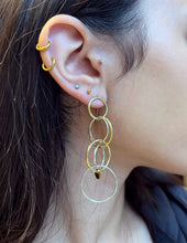 Load image into Gallery viewer, Silver with yellow gold plated dangly circles earrings
