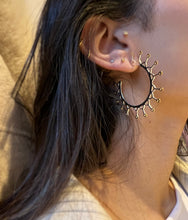 Load image into Gallery viewer, Silver with yellow gold plated spikes crown hoop earrings
