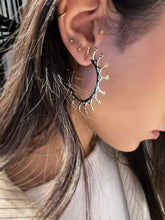 Load image into Gallery viewer, Silver with yellow gold plated spikes crown hoop earrings
