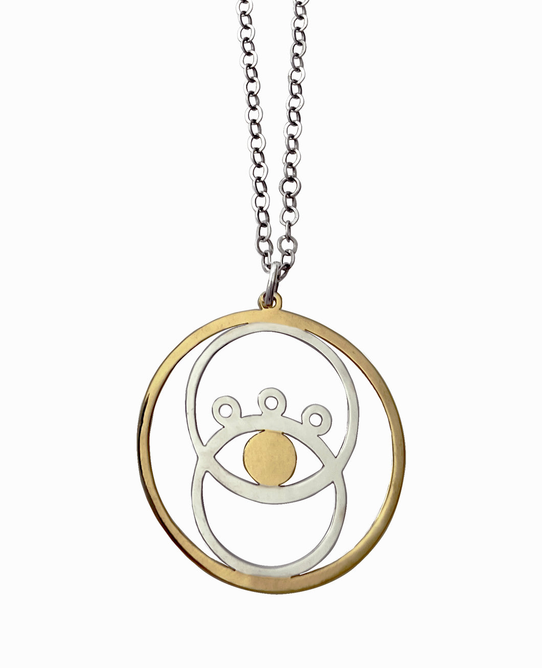 Silver with yellow gold plated inner circle silver necklace