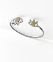 Load image into Gallery viewer, Silver with yellow gold plated inner2 eyes bangle
