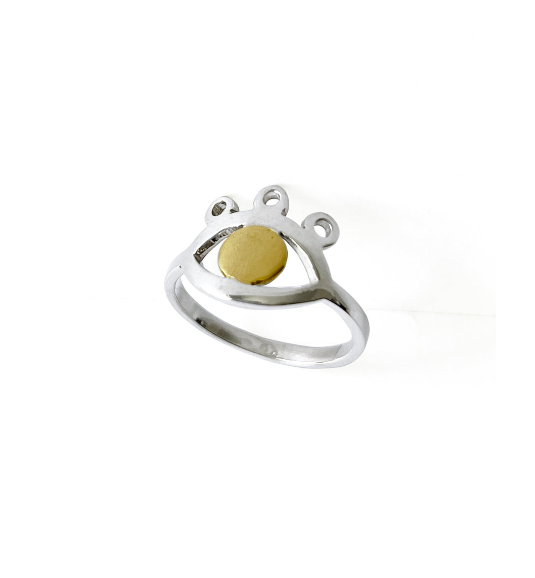 Silver with yellow gold plated inner circle eye ring