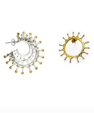 Load image into Gallery viewer, Silver with yellow gold plated asymmetrical multi-hoop crown earrings
