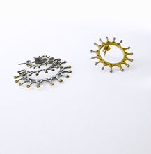 Load image into Gallery viewer, Silver with yellow gold plated asymmetrical multi-hoop crown earrings
