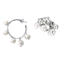 Load image into Gallery viewer, Silver with white multi-pearl asymmetrical earrings
