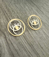 Load image into Gallery viewer, Silver with yellow gold plated eye stud earrings
