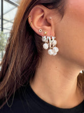Load image into Gallery viewer, Silver with white multi-pearl asymmetrical earrings
