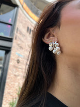 Load image into Gallery viewer, Silver with white multi-pearl asymmetrical earrings
