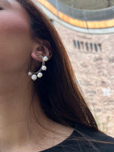 Load image into Gallery viewer, Silver with white multi-pearl asymmetrical earrings
