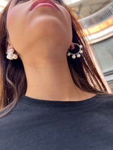Load image into Gallery viewer, Silver with white multi-pearl asymmetrical earrings
