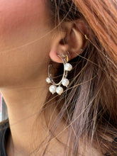 Load image into Gallery viewer, Silver with white multi-pearl asymmetrical earrings
