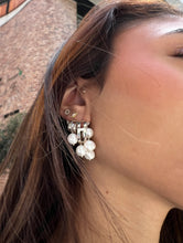 Load image into Gallery viewer, Silver with white multi-pearl asymmetrical earrings

