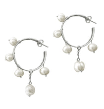 Load image into Gallery viewer, Silver and pearl hoop earrings
