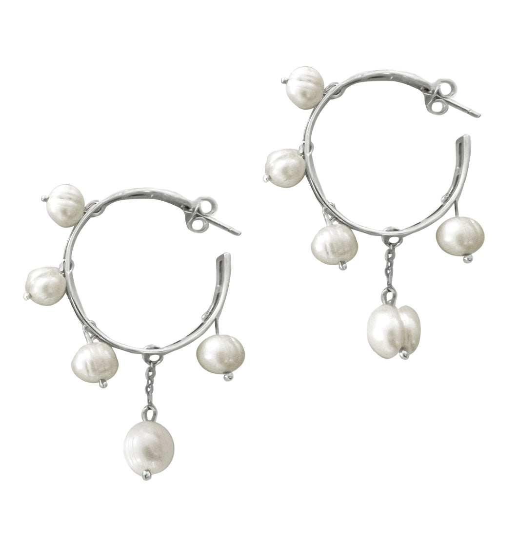 Silver and pearl hoop earrings