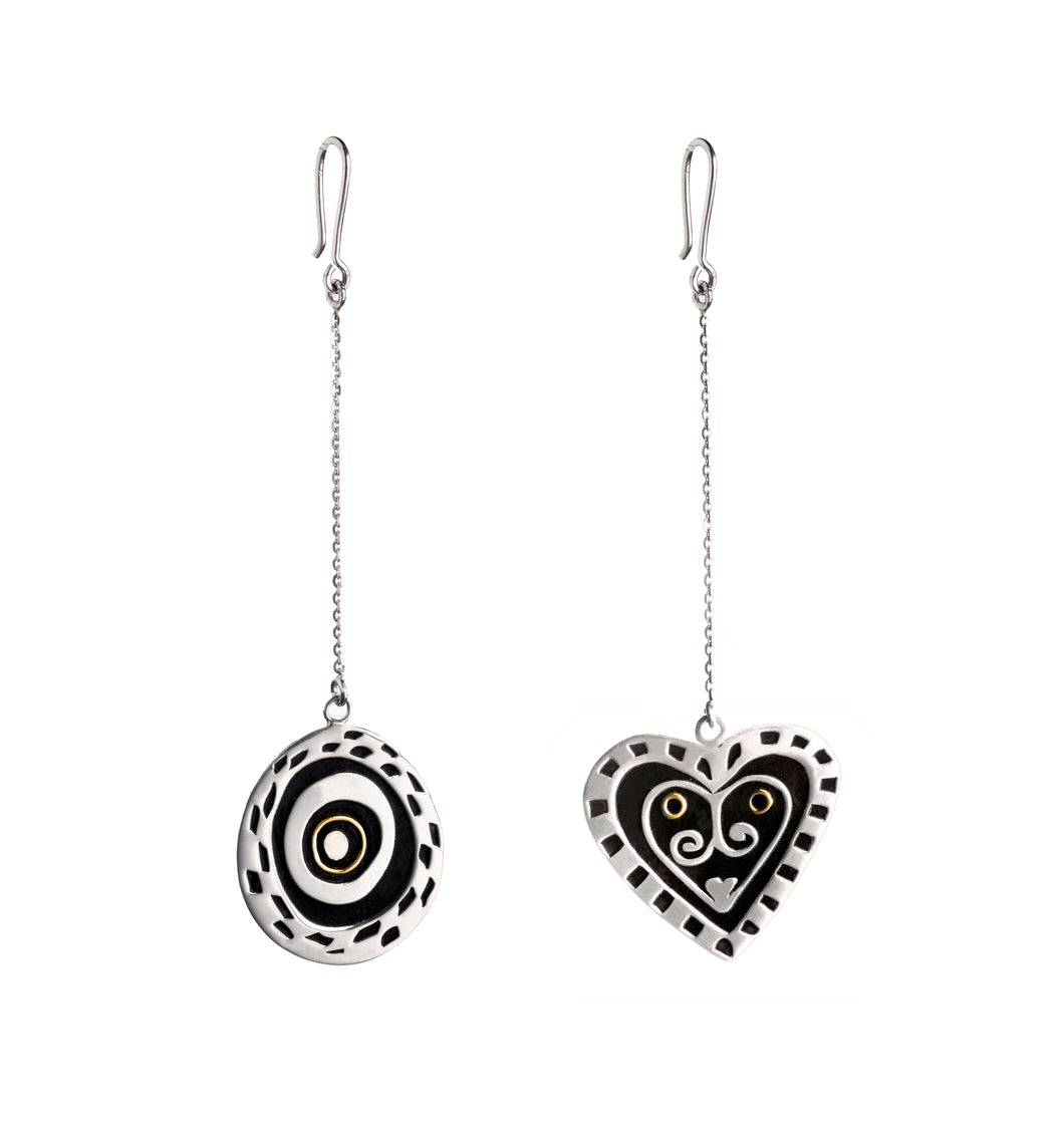 Opposites Attract artistic silver earrings