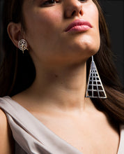 Load image into Gallery viewer, Artistic silver &amp; yellow gold plated lining asymmetrical earrings
